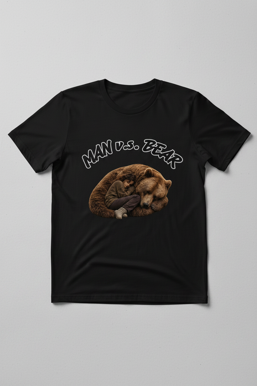 Man vs Bear Black T-Shirt Mockup