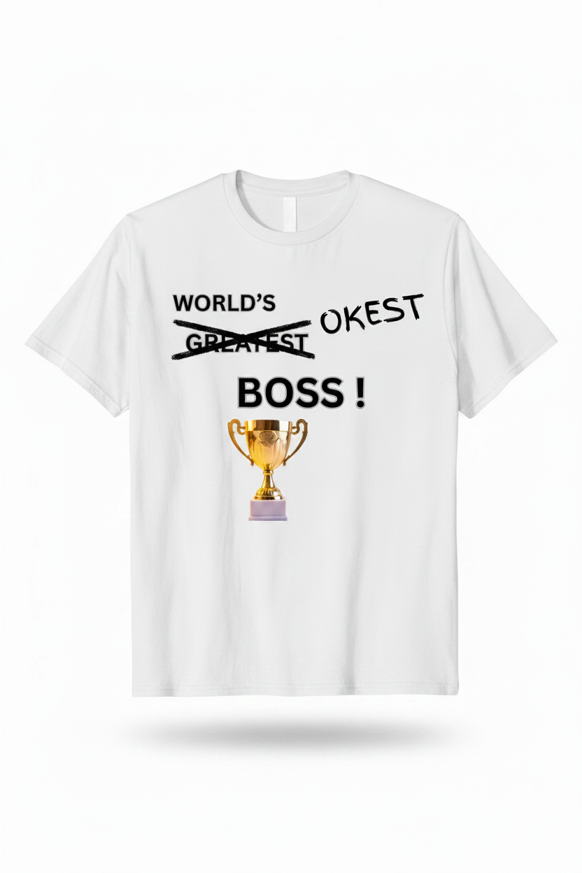 World's OKest Boss White T-Shirt Mockup